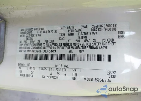 2017 Lincoln Mkc Select z USA, uszkodzony, nr VIN 5LMCJ2D98HUL45403